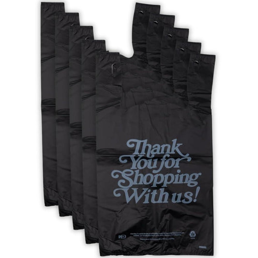 ASSUREPAK Easy Opening Plastic Bag - Black T-Shirt Bags- Heavy Duty Oversized Thank You Bag - 400 Bags - 13"x10"x23" - 21 microns