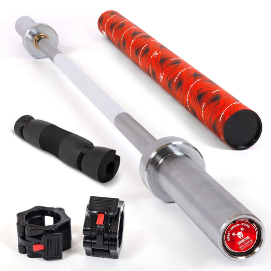 SPARTAA Olympic Barbell | Weight Bar Includes 2 Barbell Collars and Straps | Weight Lifting Bar for Home 5 ft long