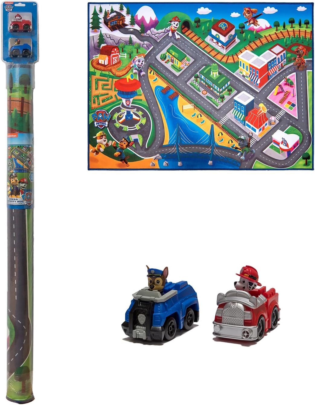 Gertmenian Nickelodeon Paw Patrol Town Tower Interactive Rug Includes 2x Cars feat. Chase and Marshall Suitable for Classroom, Nursery, Bedroom, or Play Area 40x54in Medium, 32500