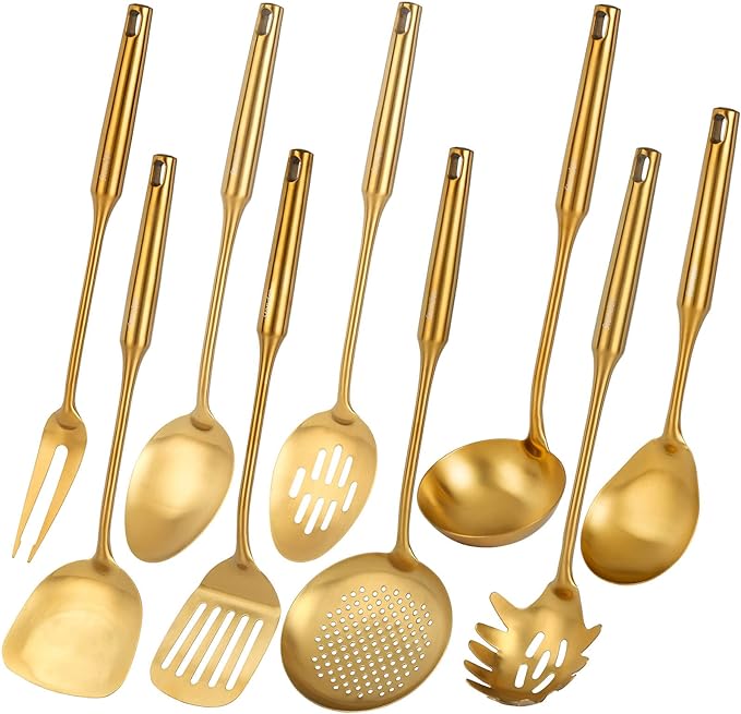 Gold Kitchen Utensils Set, Standcn 9 PCS 304 Stainless Steel All Metal Cooking Tools