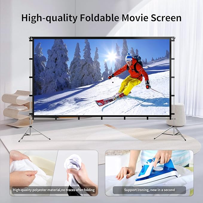 Projector Screen Outdoor, Vamvo Portable Projector Screen with Aluminum Alloy Stand 120" Foldable Projector Screen, 10 Feet Indoor Movie Screen with Carrying Bag for Home Theater Backyard Movie Night