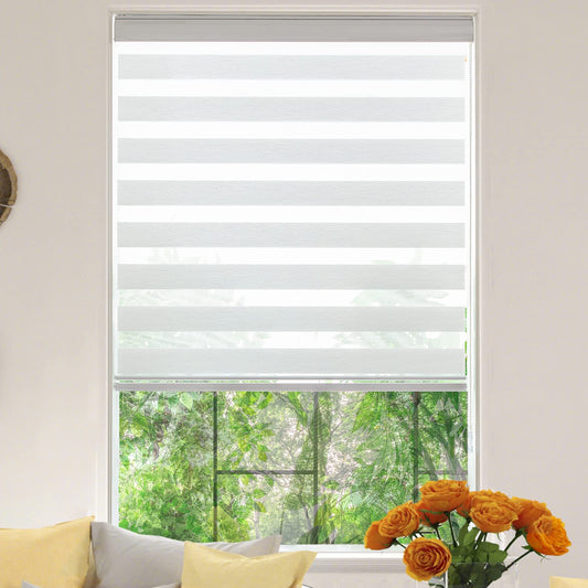 KALYSIE Zebra Roller Window Blinds,Custom Cut to Size,Roller Blinds Dual Layer Roller Shade Blinds, White,Fixed 64 InchesHigh,35 Inches Width