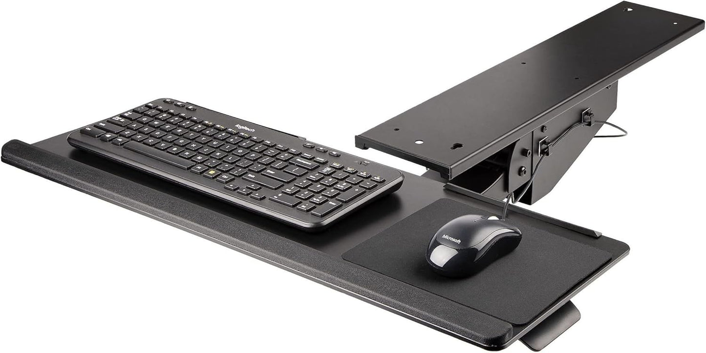 StarTech.com Under Desk Keyboard Tray - Full Motion & Height Adjustable Keyboard and Mouse Tray, 10"x26" Platform - Ergonomic Desk Mount Computer Keyboard Tray with Mouse Pad & Wrist Rest (KBTRAYADJ2)