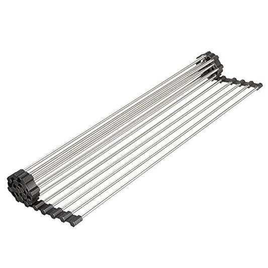 Breathe Essential | 17.5" x 13.8" Roll Up Dish Drying Rack - Over The Sink Caddy for Kitchen Counter, Folding Dish Mat, Foldable Stainless Steel Trivet Accessories