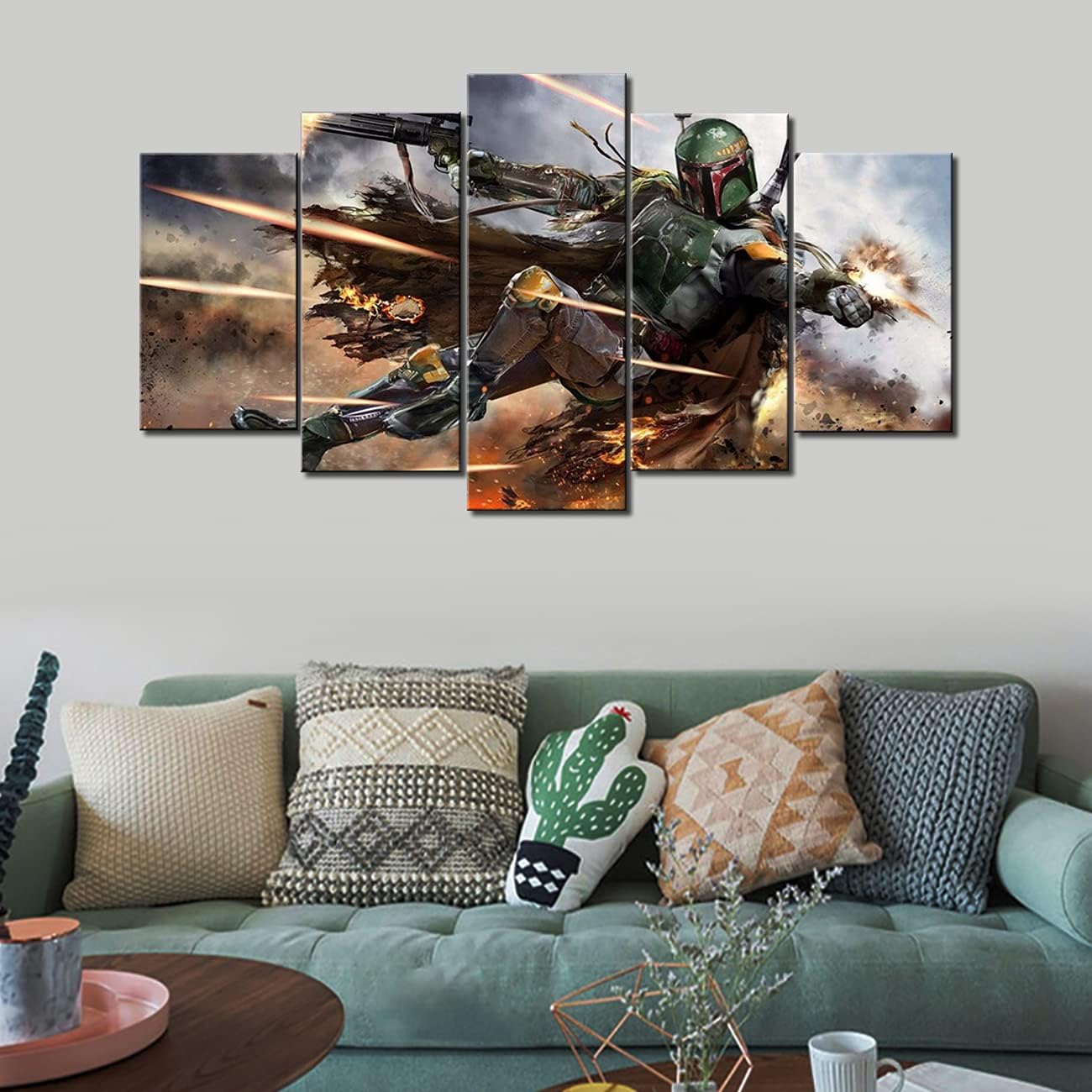 Star Movie Boba Fett Poster Wars Bounty Hunter Classic Wall Art Wall Art Living Room Poster Home Decor 5 Panel Canvas Print Wall Art