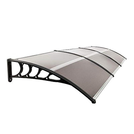 Window Awning Door Canopy Modern Polycarbonate Door Awningw w/Bracket UV Rain Snow Sunlight Protection Hollow Sheet (37" x 118", Brown Board & Black Holder)