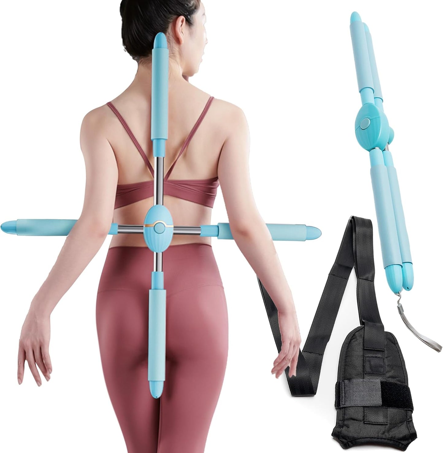 OMINIC Hunchback Posture Corrector Device - Back Straightener Yoga Stick with Bonus Ankle Stretcher and Carry Bag - Adjustable Back Posture Corrector for Women, Men, Kids - Padded Neck Hump