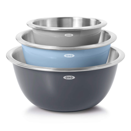 OXO Good Grips 3-Piece Stainless Steel Mixing Bowl Set - Blue/Gray, 4.7L, Multi Size