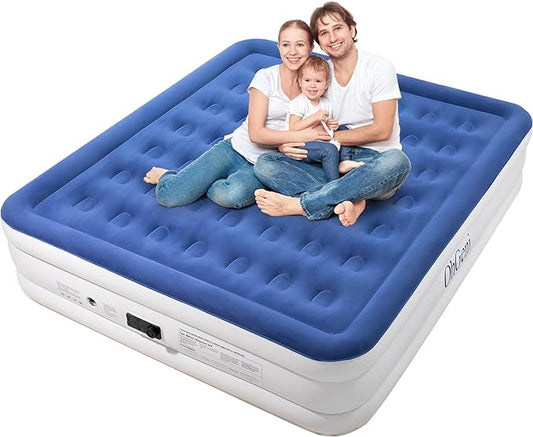 King Air Mattress with Built in Pump, 18 Inch Elevated Quick Inflation/Deflation Inflatable Bed,Durable Blow Up Mattresses for Camping,Travel,Home,Guests,Indoor,Blue Portable Rest Airbed