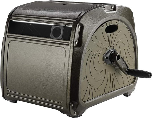 Giraffe Tools SW5 Metal Hose Reel Box, Heavy Duty Garden Hose Storage Reel Hideaway, Crank Handle, 150ft 5/8" Hose Capacity, Green