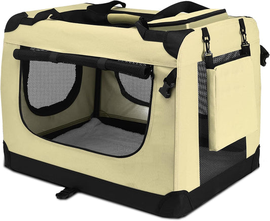 Collapsible Soft Sided Pet Carrier for Dogs and Cats, 20"x13"x14" - Convenient and Comfortable Travel Solution for Small Animals (Beige)