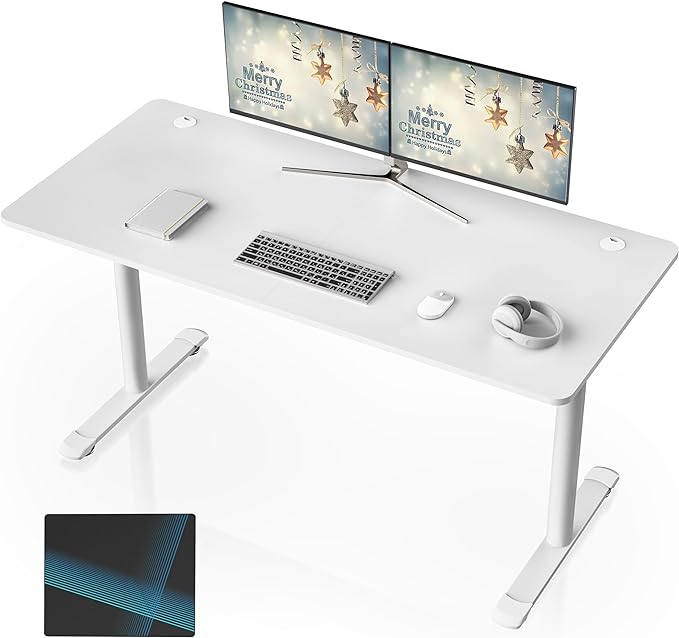 EUREKA ERGONOMIC White Gaming Desk, 60 Inch Large Home Office Computer Desk I Shaped PC Gamer