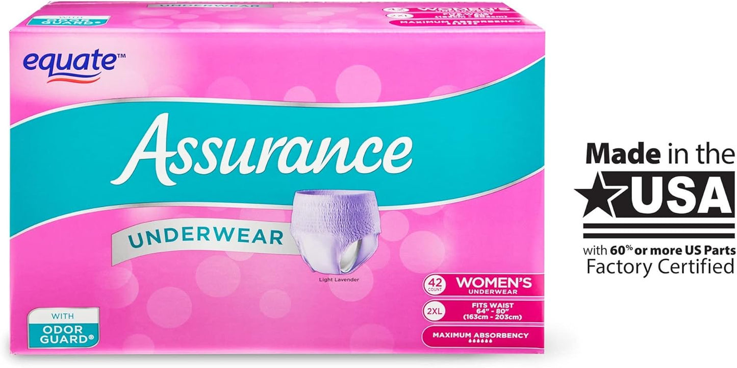 Assurance Incontinence & Postpartum Underwear for Women, Maximum Absorbency, XXL, 42 Count