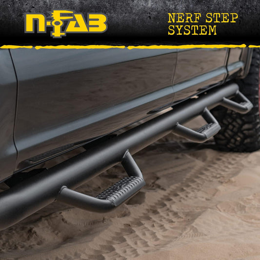 N-Fab Nerf Steps for Ford F-250/F-350 | Wheel-to-Wheel w/ Bed Access, Heavy Duty Steel, Gloss Back | F17114CC-6 | Fits 2017-2024 Ford F-250 / F-350 Super Duty Crew Cab 8' Long Bed, DRW Gas / Diesel