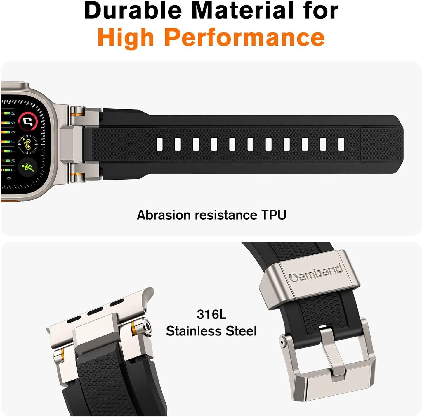 amband M1 Sport Band for Apple Watch in Titanium Black 49mm