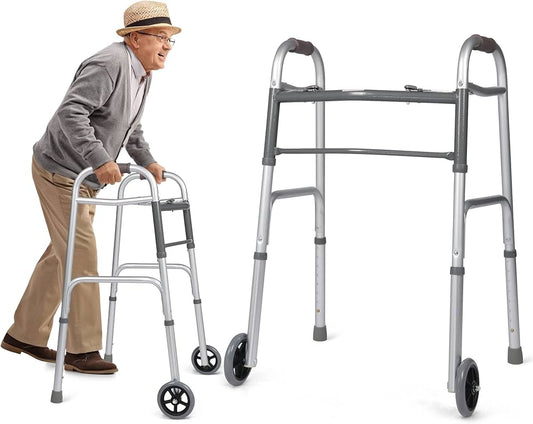 TSWALKER Foldable Aluminum Alloy Walker Standard 5’’ Wheels Removable Padded