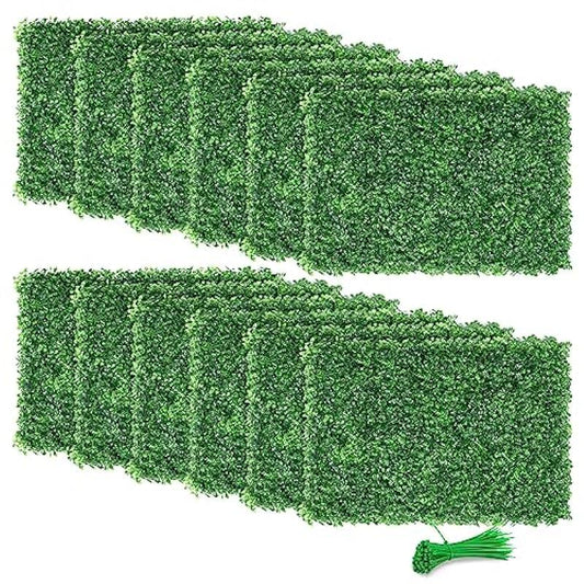 ZXMOTO 24"x16" Artificial Boxwood Hedge Panels 12PCS Artificial Boxwood Panels Topiary Hedge Plant Grass Wall Decoration Faux Greenery Wall Panel for Garden Backyard Home Decor