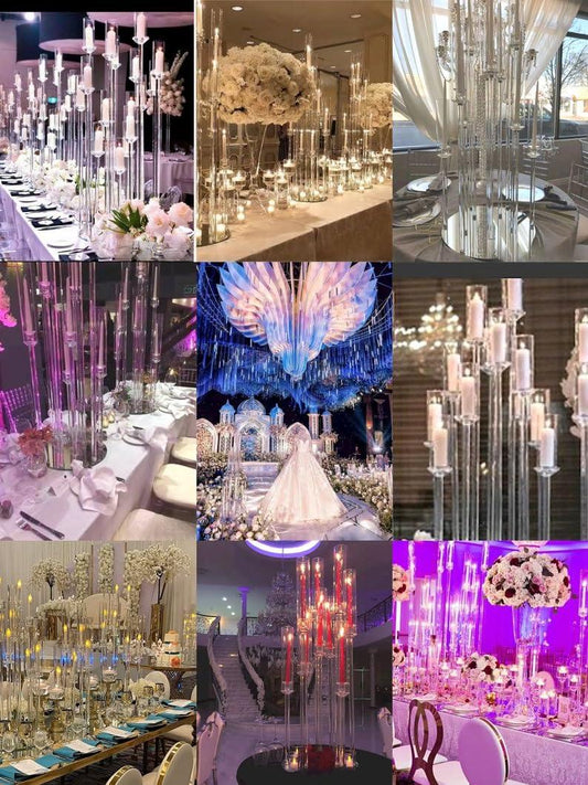 S Style | 10 Arms 48 inches Tall | Crystal Glass Candelabra | Wedding Centerpieces | Pillar Candle Holders with Round Mirror Base (1 Set)