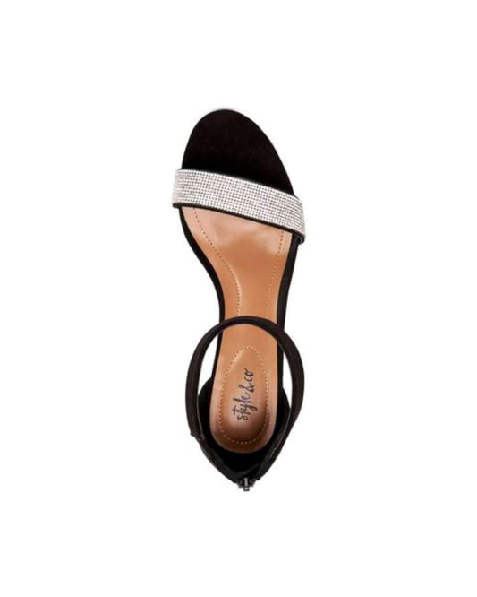 Style & Co. Womens Phillyis Open Toe Casual Ankle Strap, Black/Silver, Size 7.5