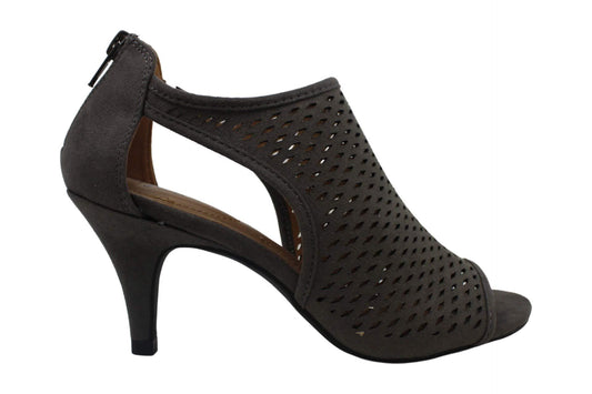 Style & Co. Womens Haddiee Faux Suede Ankle Peep-Toe Heels Gray 5 Medium (B,M)