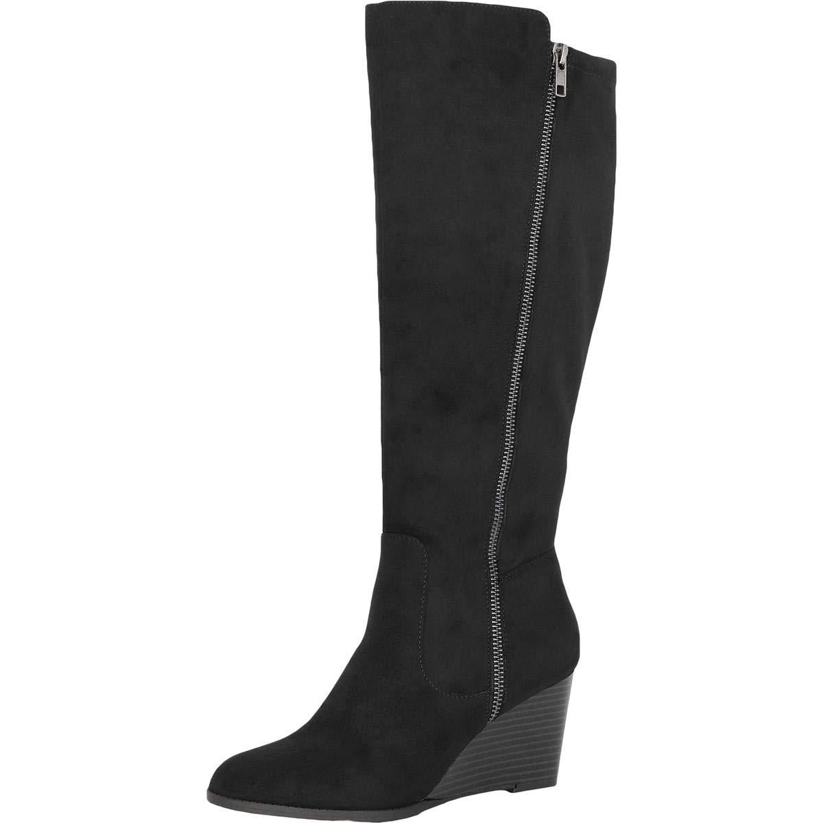 Style & Co. Womens Wynterr Faux Suede Tall Wedge Boots Black 6 Medium (B,M)