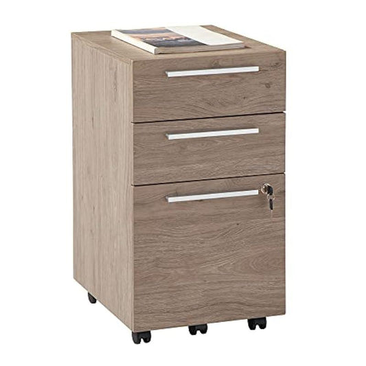 Realspace® Trezza 19" D Vertical 3-Drawer Mobile File Cabinet, Light Oak