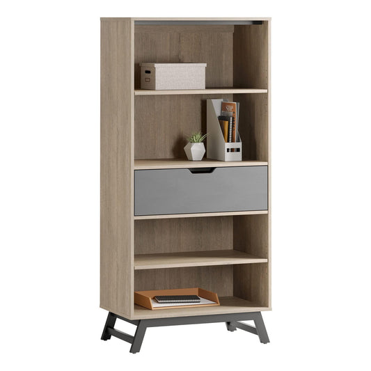 Realspace® Nashira 61"H 4-Shelf Bookcase with Drawer, Light Oak/Gray