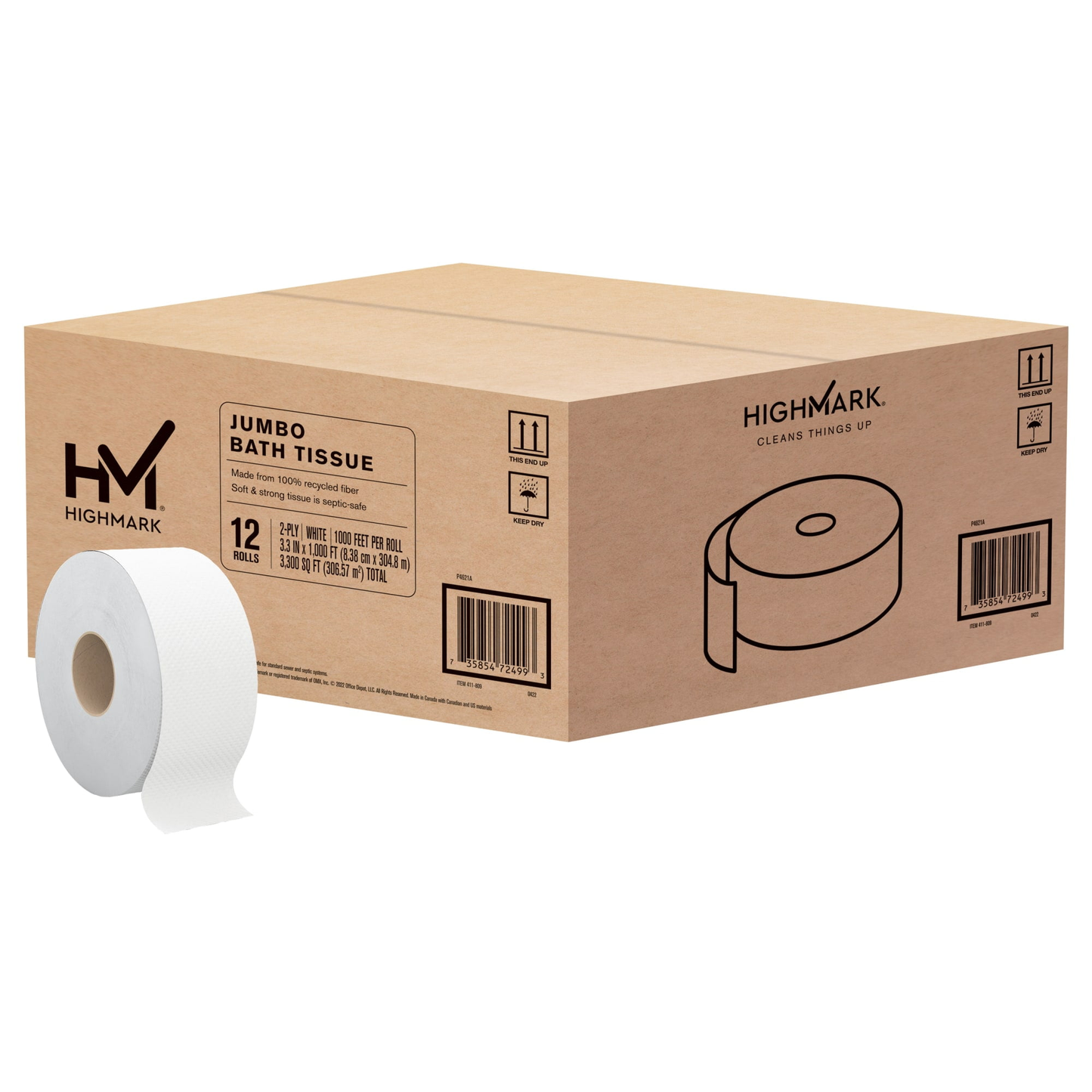 Highmark 2-Ply Jumbo Toilet Paper, 1000' Per Roll, Pack Of 12 Rolls