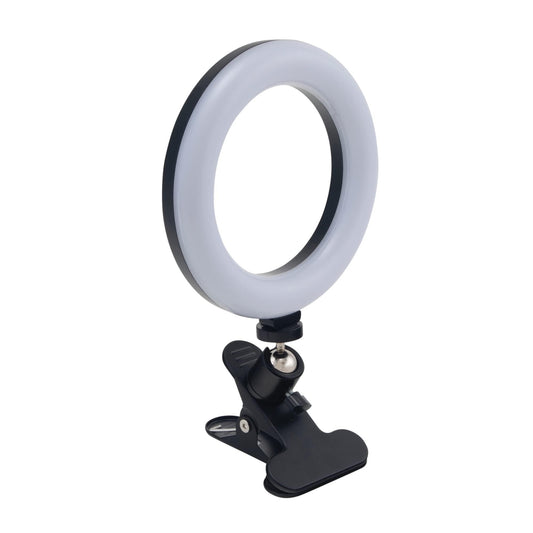 Realspace 6" LED Ring Light With Clip-On Monitor Mount Or Tripod Stand, Adjustable, 9-5/8"H, Black