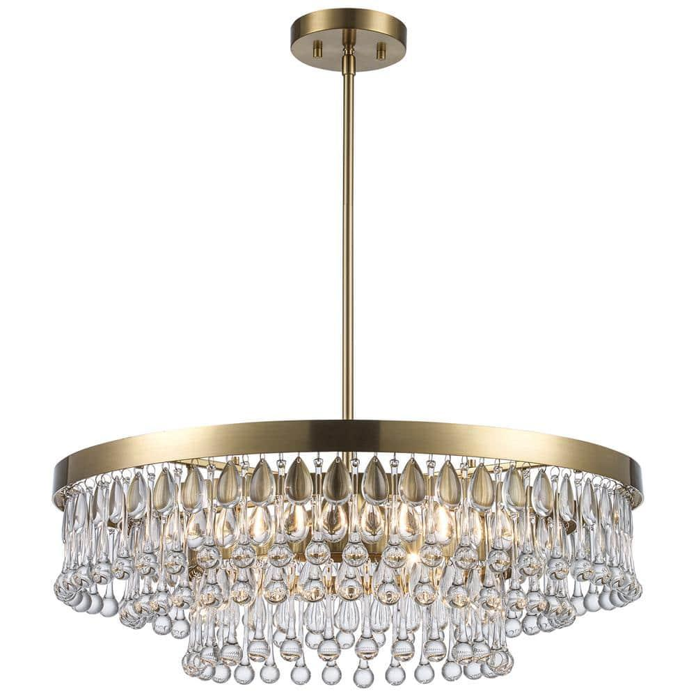 Monteaux Lighting 4-Light Brass and Tiered Crystal Pendant Light Fixture with Hanging Crystal Beaded Shade