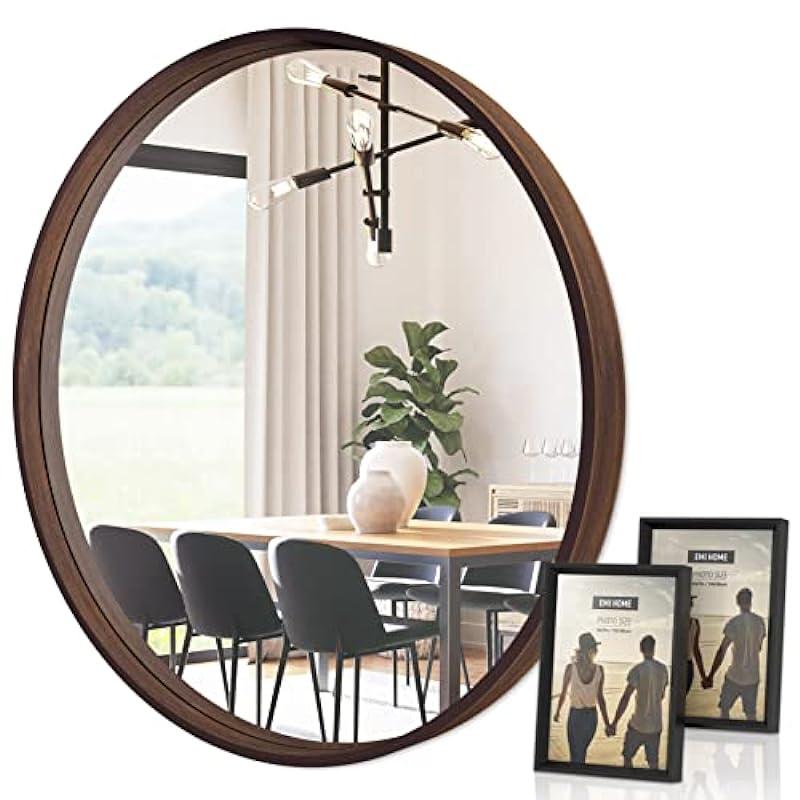 EMI HOME Round Wood Mirror, 30 Inch Diameter Circle Mirror Wood Frame ...