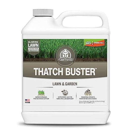 Turf Titan Thatch Buster - Liquid Aeration for Lawn Soil - Easy-to-Use Liquid Soil Loosener and Soil Conditioner for Lawns - 32 oz - No Hose Sprayer