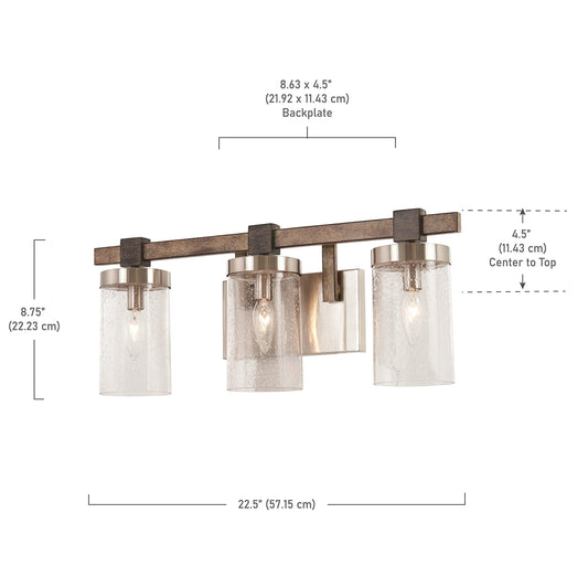 Minka Lavery Wall Light Fixtures 4633-106 Bridlewood Bath Vanity Lighting, 3-Light 180 Watts, Stone Grey