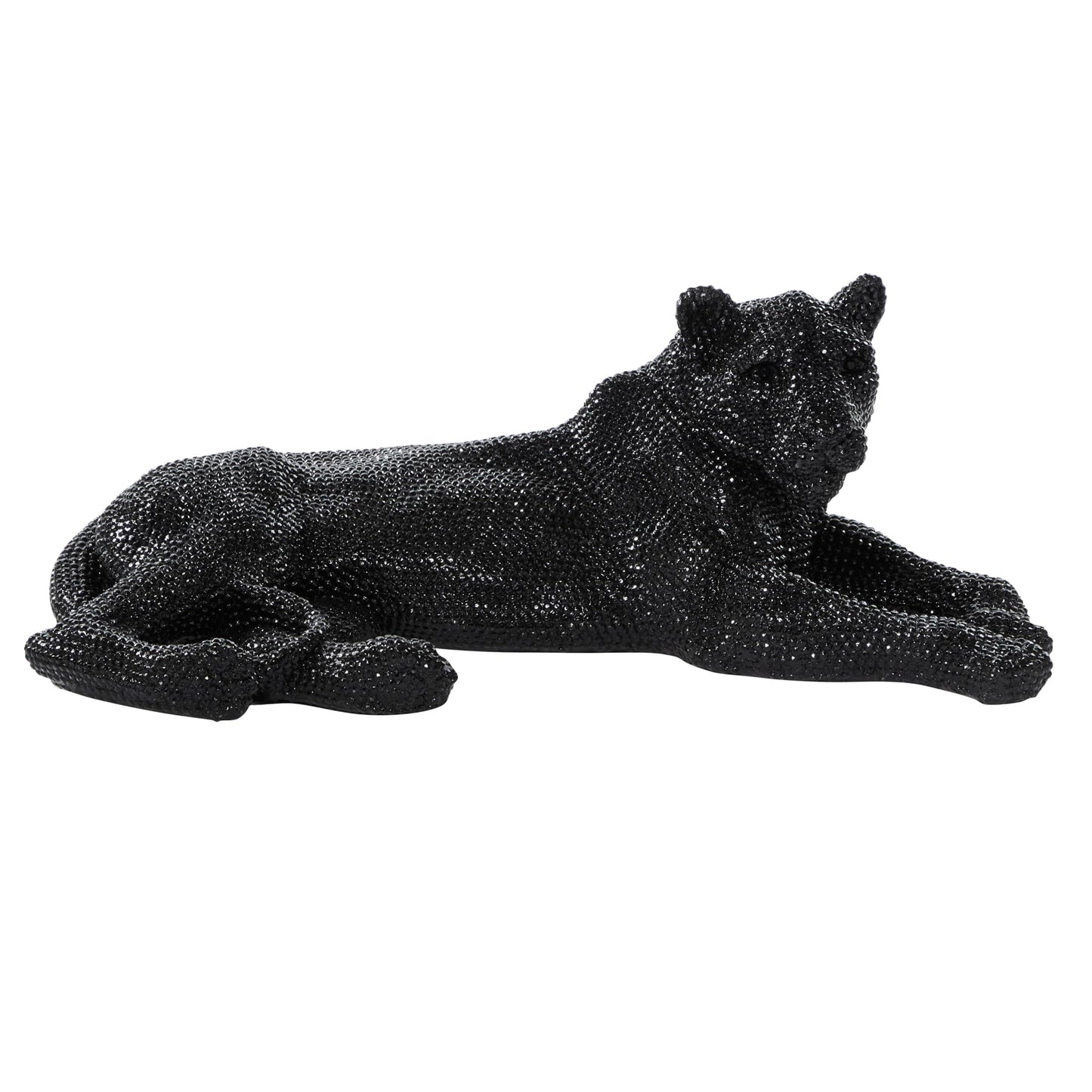 Deco 79 Polystone Leopard Decorative Sculpture Floor Home Decor Statue with Carved Faceted Diamond Exterior, Accent Figurine 39" x 19" x 14", Black