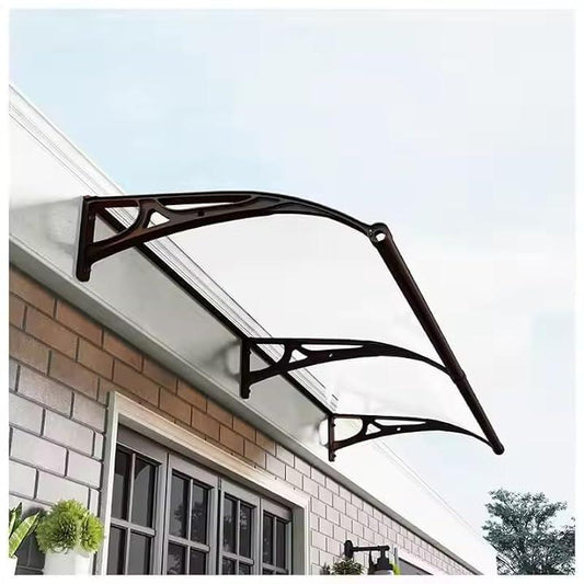 Nollapo Metal Window Door Awning Canopy UPF 50+, Dark Brown with Aluminum Bracket Polycarbonate Board 40 Inch x 80 Inch for Outside (40 Inch x 80 Inch, Transparent Canopy + Black Metal Bracket)