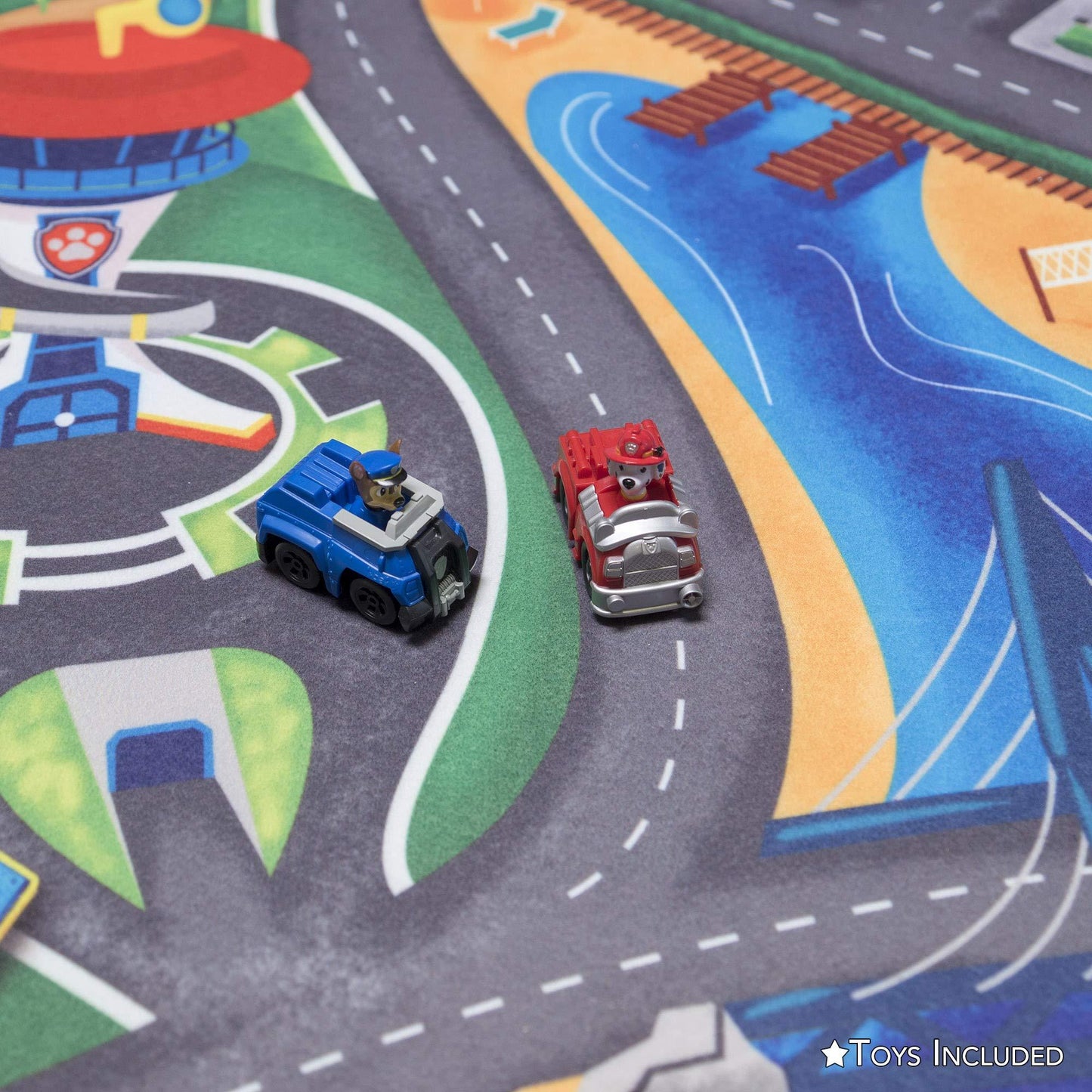 Gertmenian Nickelodeon Paw Patrol Town Tower Interactive Rug Includes 2x Cars feat. Chase and Marshall Suitable for Classroom, Nursery, Bedroom, or Play Area 40x54in Medium, 32500