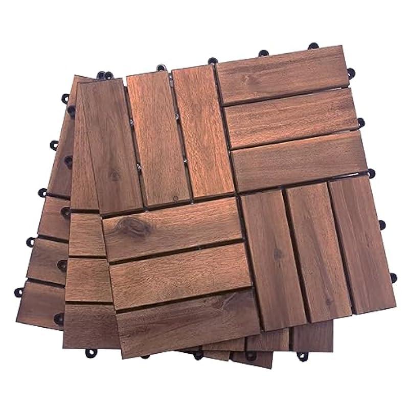 Wellco Acacia Wood Deck Tiles,12" × 12"((Pack of 10) Interlocking Floor Tiles,Deck Tiles Interlocking Outdoor All Weather,Deck Tiles for Both Indoor & Outdoor