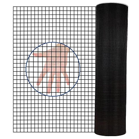 Hardware Cloth PVC Coated Wire Mesh 48'' x 100' 1/4inch Mesh Black Vinyl Coated Fence Chicken Wire Fencing 23 Gauge Chain Link Fence for Chicken Coop,Animal Control,Gutter Guard, and Home Improvement