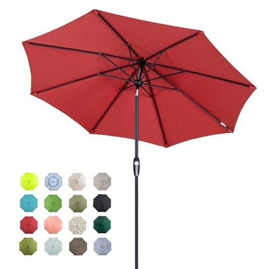 Tempera 9ft Patio Market Outdoor Table Umbrella with Auto Tilt and Crank,Large Sun Umbrella with Sturdy Pole&Fade resistant canopy,Easy to set, Rust Red