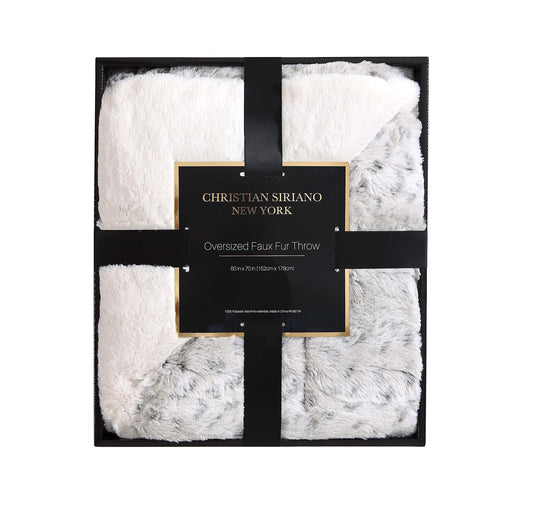 Christian Siriano - Luxurious Snow Leopard Fur Filled Neutral Throw (60" x 70") - Gift Box Included - Perfect for Gifting Friends & Family