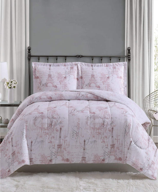 Pem America Paris 3 Piece Full/Queen Pink Comforter Mini Set