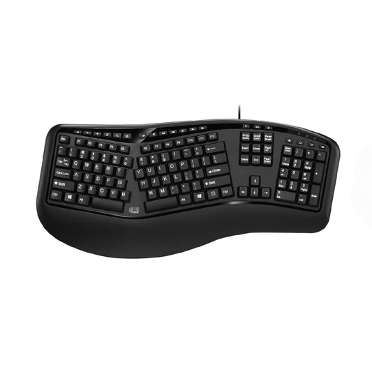 Adesso Ergonomic USB Keyboard with Integrated Palm Rest - Split Key Design, Multimedia & Internet Hotkeys, 105-Key US Layout AKB-150UB