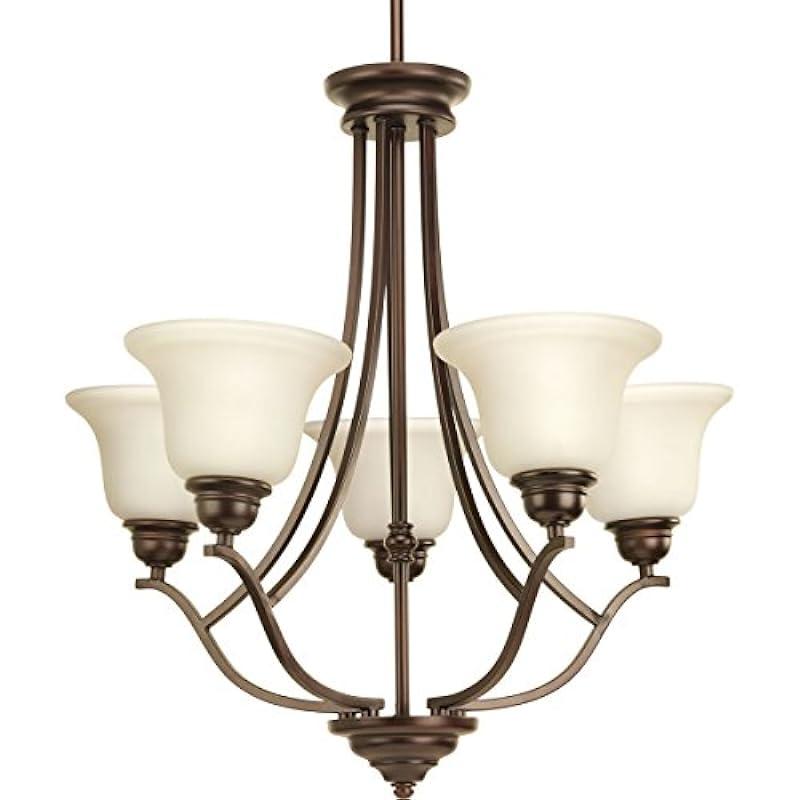 Progress Lighting P4605-20 Spirit Five-Light Chandelier with Light Umber Glass Shades, Antique Bronze