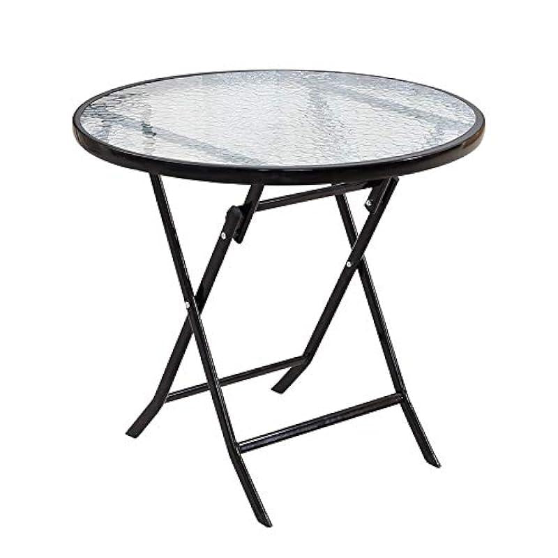 Byjccar Iron Retro Outdoor Indoor Simple Folding Table Small Tempered Corrugated Glass Round/Square Table (Transparent Ripple, Square)