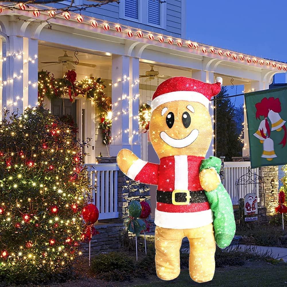 JIACO 47 Inch Lighted Gingerbread Man Decoration, Foldable Pre-Lit Pop UP Gingerbread Man for Lawn Garden Patio Holiday Party Décor (JC-0808-JBR)