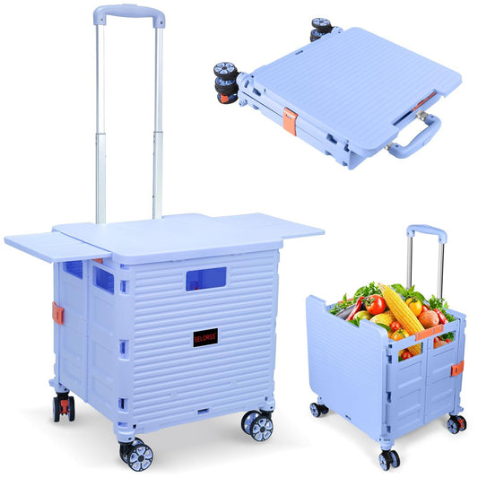 Foldable Utility Cart Collapsible Portable Crate Rolling Carts with Wheels Tote Basket with Magnetic Lid Telescopic Cover Wear-Resistant 360°Rotate Wheel Noiseless for Shopping Storage Office Use