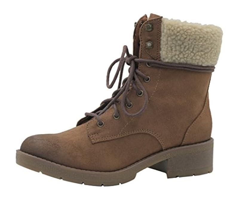 Dunes Women's TREKKA Sherpa Cuff Faux Suede Lace Up Boots, Tan Faux Oily Suede