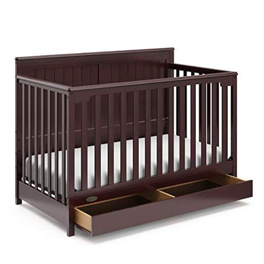 Graco Hadley 5-in-1 Convertible Crib with Drawer (Espresso) – Crib with Drawer Combo, Includes Full-Size Nursery Storage Drawer, Converts from Baby Crib to Toddler Bed, Daybed and Full-Size Bed