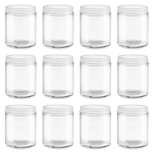 North Mountain Supply 6 Ounce Clear Glass Straight Sided Mason Canning Jars - With 63mm White Metal Lids - Case of 12