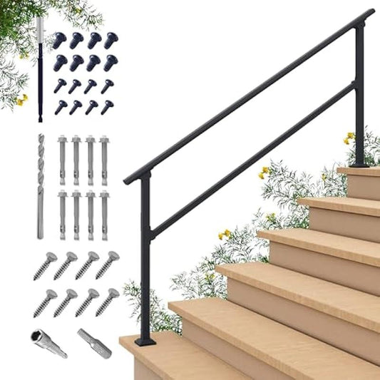 CR Fence & Rail Hand Rails for Outdoor Steps, 6 Step Railing & Indoor Stair Railing Kit, Railings for Outdoor Steps and Hand Rails for Seniors for Porch Railing & Deck Hand Rail, 5-6 Step Handrail